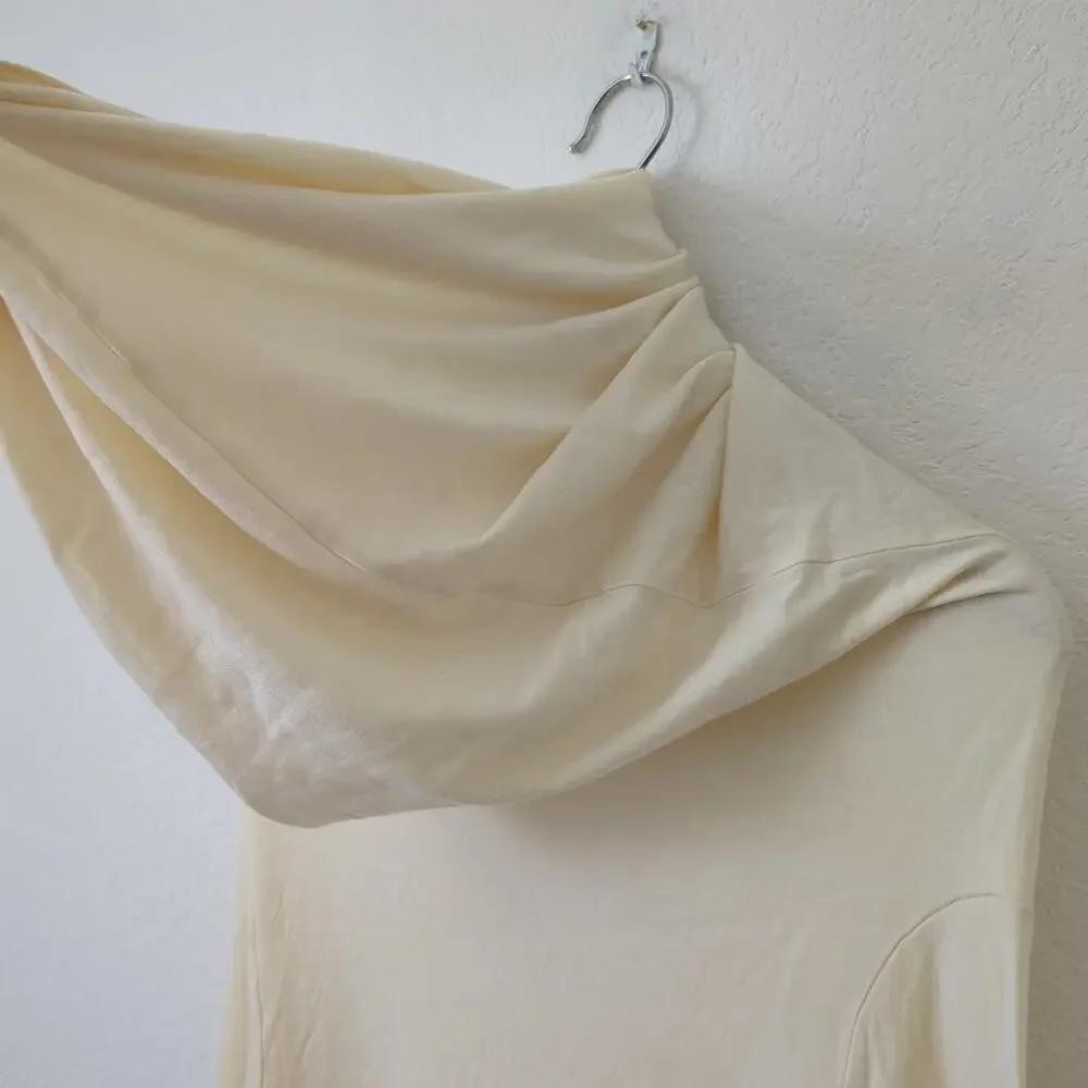 Paris Georgia Womens Top Large 100%‎ Wool Draped Neck Funnel Long Sleeve Cream